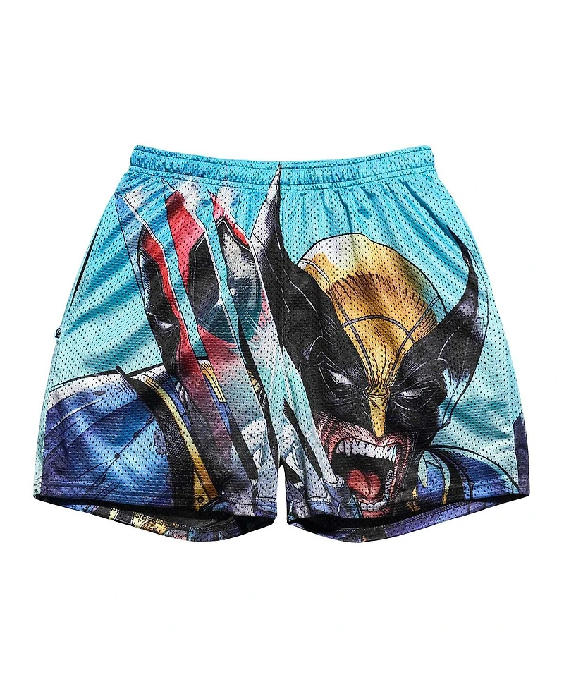 Chalk Line Men's Light Blue Deadpool Wolverine Claws Retro Shorts