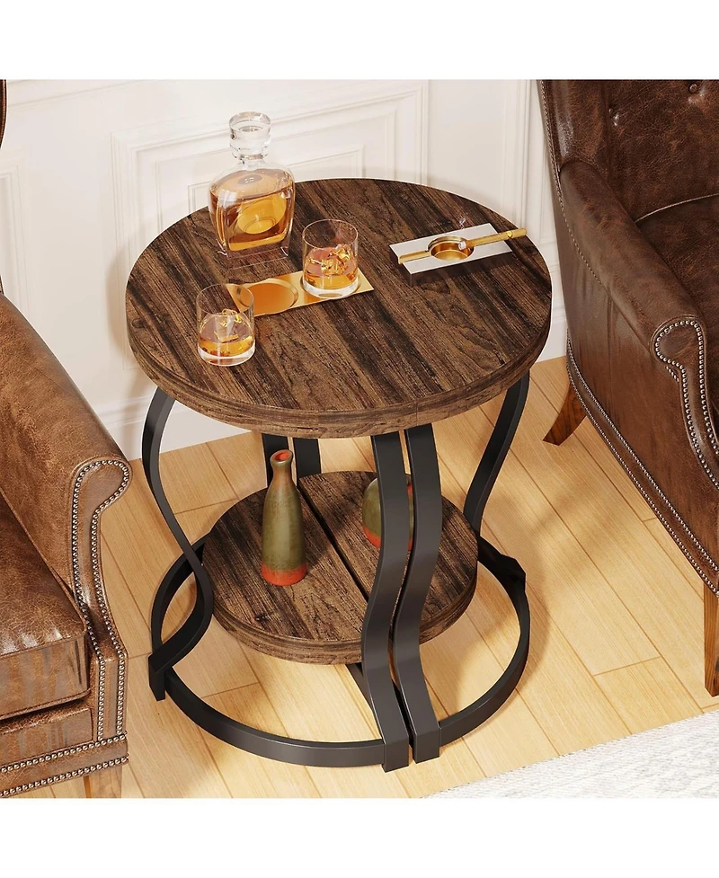 Tribesigns Half-Round End Table Set of Two, 2-Tier Wooden Half Moon Side Table Semi Circle Accent Table Bedside Table with Thicken Tabletop for Living