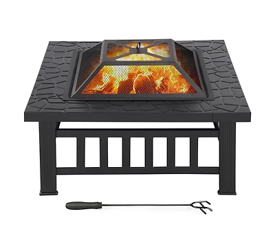 Yaheetech 32'' Outdoor Square Fire Pit with Cover & Poker