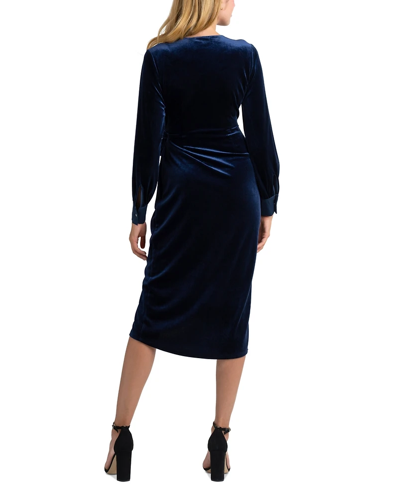 Sam Edelman Women's Velvet V-Neck Side-Ruched Dress