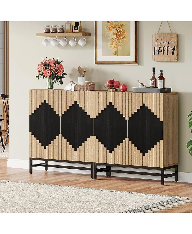 Tribesigns FarmYFuse Sideboard Cabinet with Storage, 63" Buffet Storage Cabinet with Doors, Tall Vintage Credenza Wood Coffee Accent Cabinet with Stor