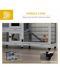 2-Story Rabbit Hutch with Slide-Out Tray and Wheels