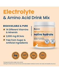 NativePath Native Hydrate, Zero Sugar, Electrolytes Powder with BCAAs, Tangerine Hydration, Keto & Paleo Friendly, 30 Servings