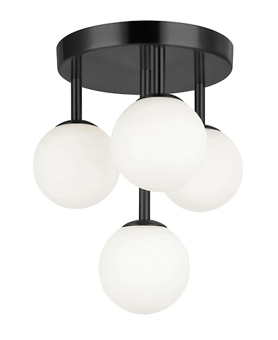 Dainolite 11.75" Metal Megallan 4 Light Matte Black Flush Mount with Glass