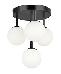 Dainolite 11.75" Metal Megallan 4 Light Matte Black Flush Mount with Glass