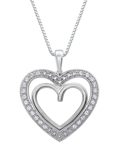 Marsala Diamond Double Heart Halo 18" Pendant Necklace (1/4 ct. t.w.) in Sterling Silver