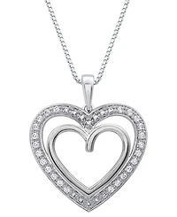 Marsala Diamond Double Heart Halo 18" Pendant Necklace (1/4 ct. t.w.) in Sterling Silver