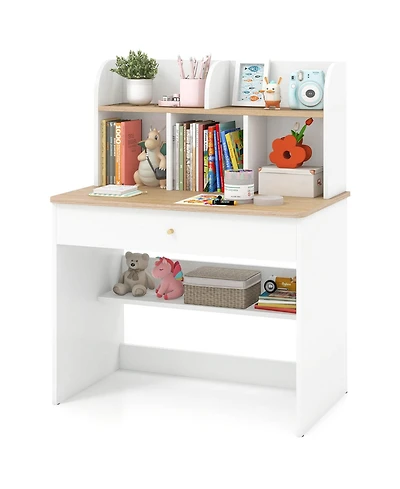 Kids Wooden Study Desk Children Writing Table with Hutch & Drawer