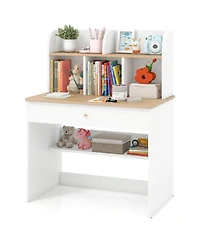 Kids Wooden Study Desk Children Writing Table with Hutch & Drawer