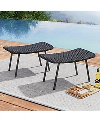 All Weather Outdoor Ottomans Set Patio Footrest Seats Set with Sturdy Metal Legs -Brown