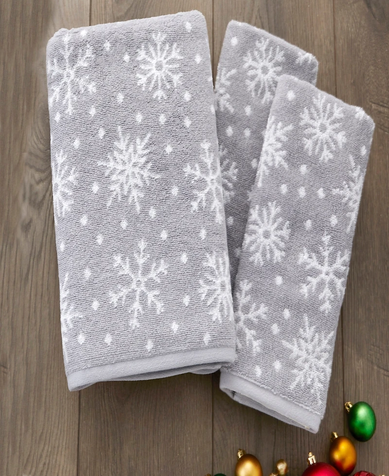 Skl Home Scattered Snowflakes Jacquard Cotton 2 Piece Hand Towel, 16" x 25"