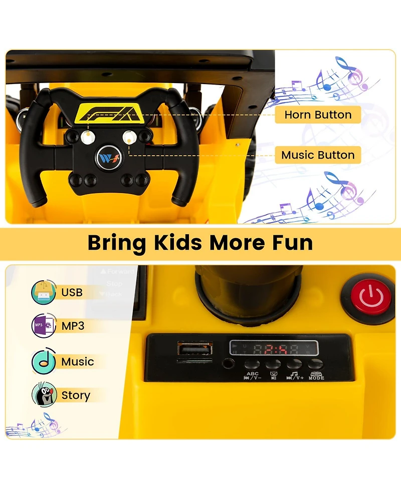 Vebreda 12V Kids Ride On Construction Tractor with Electric Adjustable Bucket