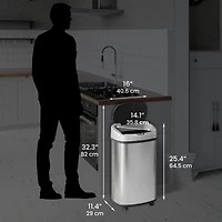iTouchless Stainless Steel Oval Sensor Trash Can with Wheels and AbsorbX Odor Filter 13 Gallon Silver