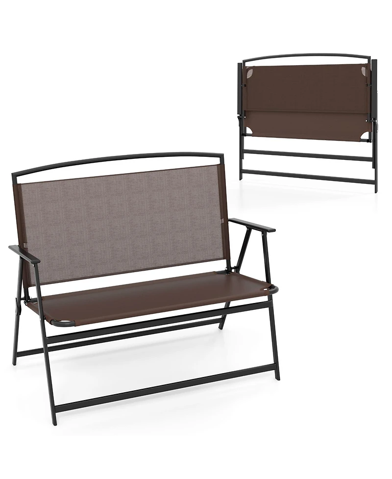 Folding Outdoor Garden Bench 2-Person Patio Bench with Backrest and Armrests