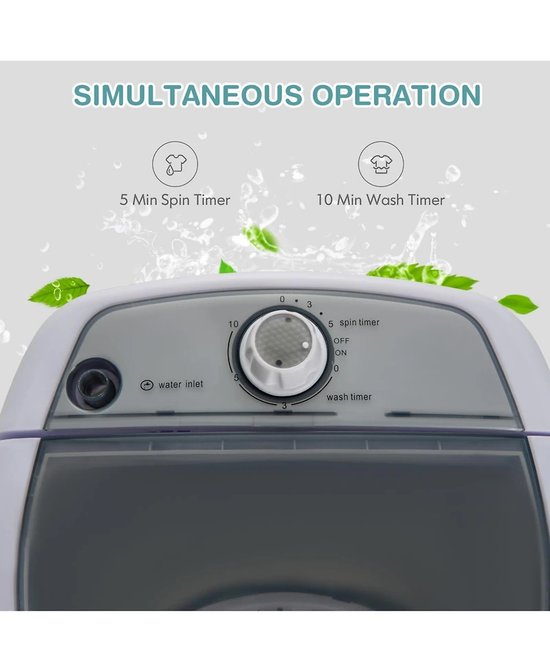 Portable Mini Washing Machine Semi-Automatic Washer and Spinner Combo with Single Tub-Gray