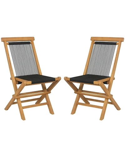 Sugift 2 Piece Indonesia Teak Patio Folding Chairs with Woven Rope Seat and Back for Porch Backyard Poolside