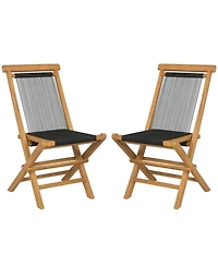 Sugift 2 Piece Indonesia Teak Patio Folding Chairs with Woven Rope Seat and Back for Porch Backyard Poolside