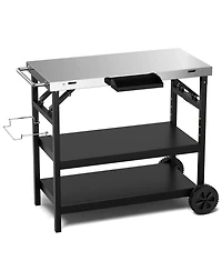 Sugift 3 Tiers Foldable Outdoor Cart on 2 Wheels with Phone Holder-Black
