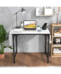 Costway 32" Computer Desk Small with Charging Station Storage Bag & Headphone Hook
