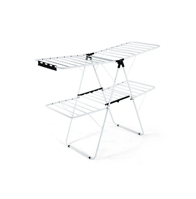 2-Level Foldable Clothes Drying Rack with Adjustable Gullwing