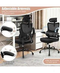Mesh Office Chair with Adaptive Lumbar Support Flip-up Armrests Reclining Backrest-Black