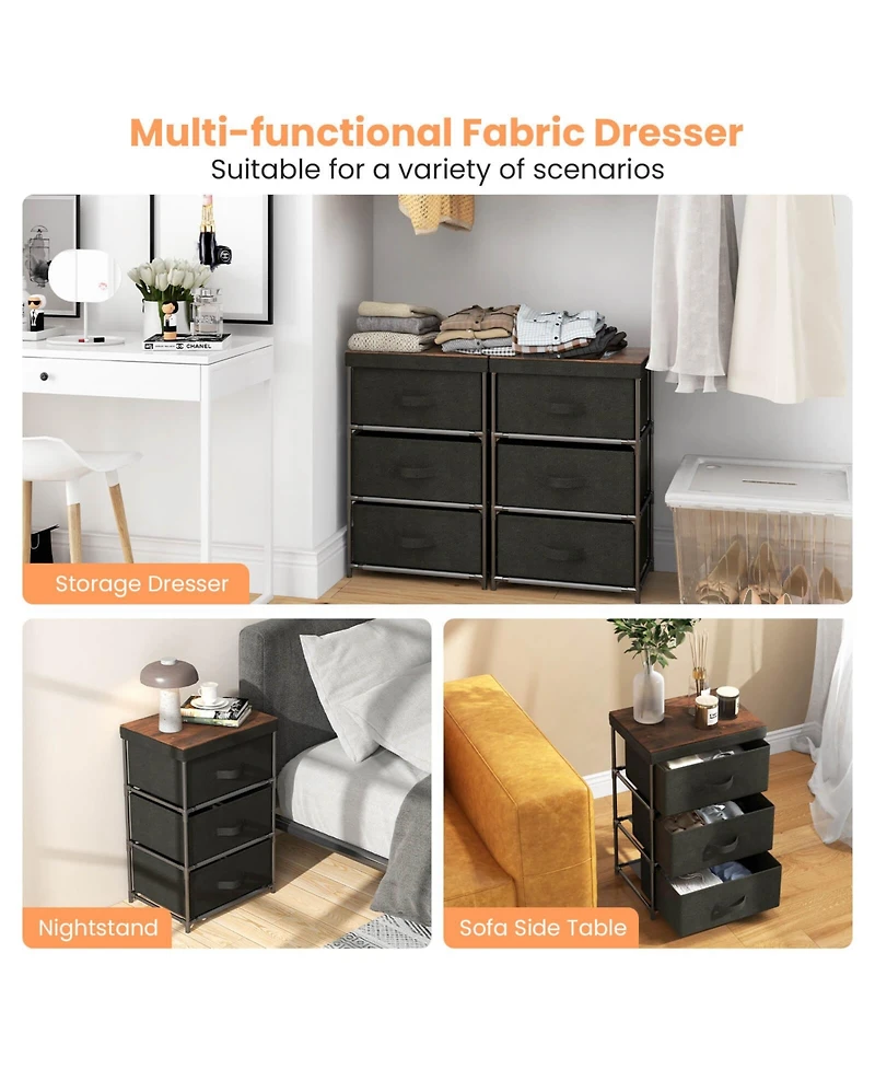 3-Tier Fabric Nightstand with Sturdy Metal Frame-Black
