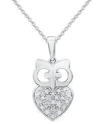 Diamond Owl 18" Pendant Necklace (1/10 ct. t.w.) in Sterling Silver