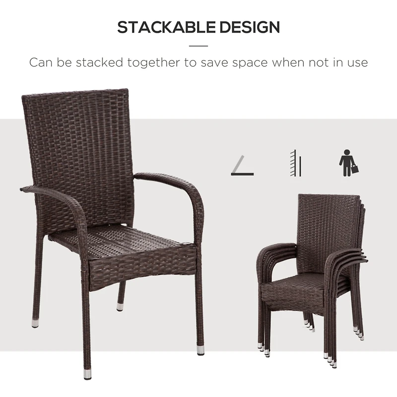 Stackable Rattan Outdoor Dining Chairs with Cushions (Set of 4)