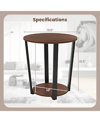 Round End Table with Open Shelf and Metal Frame-Walnut