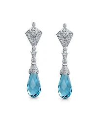 Bling Jewelry Deco Style Aqua Blue Briolette Faceted Teardrop Cubic Zirconia Cz Chandelier Earrings Sterling Silver