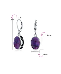 Bling Jewelry Boho Western Style Natural Stone Oval Lever Back Drop Dangle Earrings .925 Sterling Silver