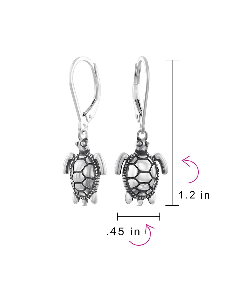 Bling Jewelry Honeymoon Vacation Tiny Nautical Hawaiian Sea Tortoise Beach Turtle Dangle Earrings Oxidized Sterling Silver