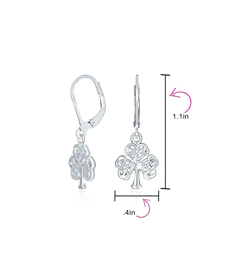 Bling Jewelry Delicate Petite Irish Triquetra Open Heart Shape Celtic Knot Good Luck Shamrock Clover Dangle Earrings Lever back Sterling Silver