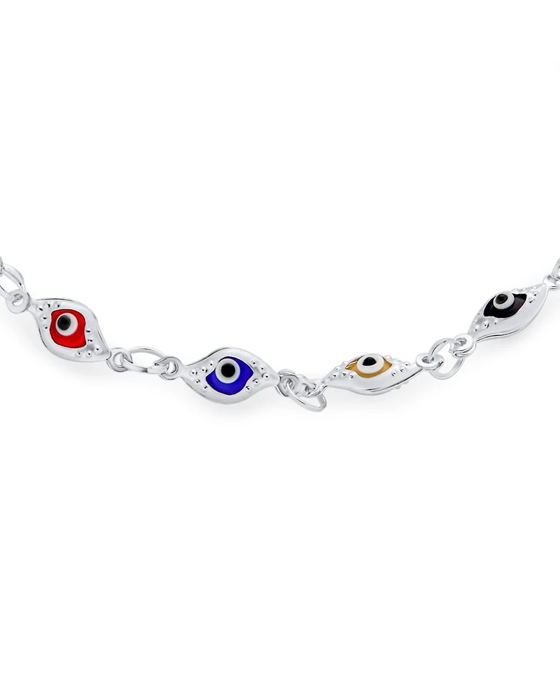 Bling Jewelry Turkish Multicolor Evil Eye Strand Bracelet with Sterling Silver Charms
