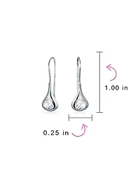 Bling Jewelry Carved Etched Puffed Pear Shaped Rain Drop Teardrop Earrings Fishhook Sterling Silver