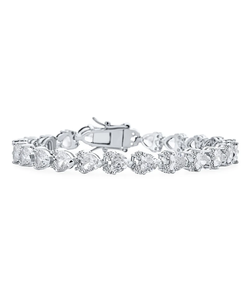 Bling Jewelry Romantic Cz Hearts Shape Tennis Bracelet Silver Plated Rhodium 7-7.5 Inch