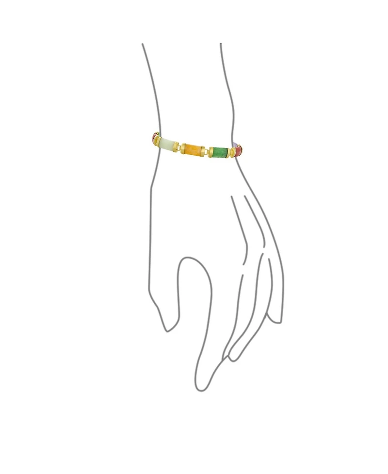 Bling Jewelry Asian Style Multi Color Yellow Red White Green Natural Jade Strand Contoured Tube Bar Link Bracelet Gold Plated Sterling Silver 7.5 Inch