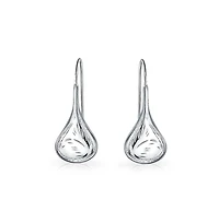 Bling Jewelry Carved Etched Puffed Pear Shaped Rain Drop Teardrop Earrings Fishhook Sterling Silver