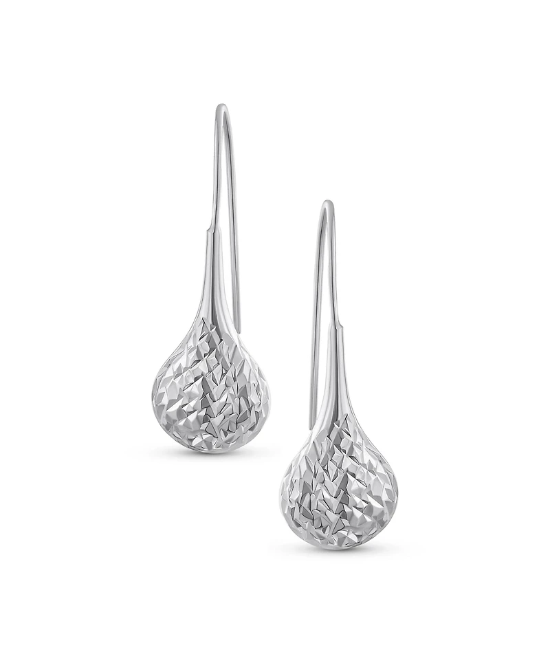 Bling Jewelry Carved Puffed Pear Shaped Rain Drop Teardrop Earrings For Women Fishhook Sterling Silver 1.5 Inch