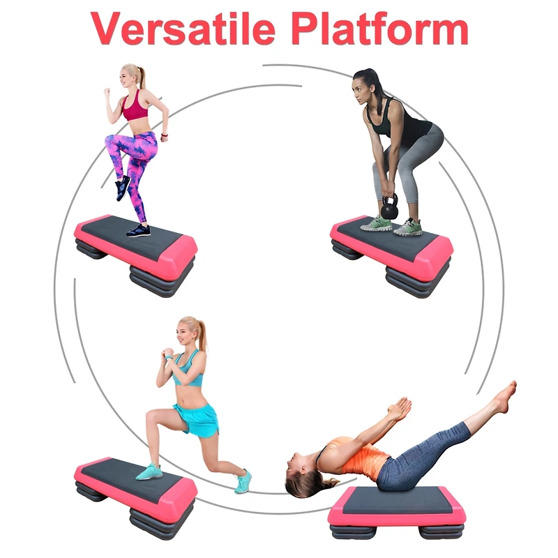 Streamdale Furniture Adjustable Aerobic Stepper with Risers in Red and Black