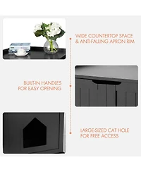 Cat Litter Box Enclosure with Double Doors for Large Cat and Kitty-Black