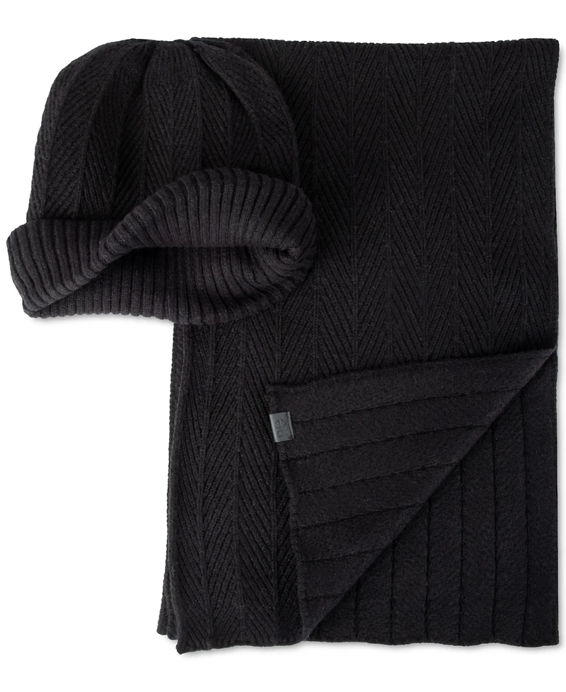 Kenneth Cole Reaction Men's Ribbed Herringbone Beanie & Scarf Set