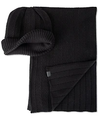 Kenneth Cole Reaction Men's Ribbed Herringbone Beanie & Scarf Set