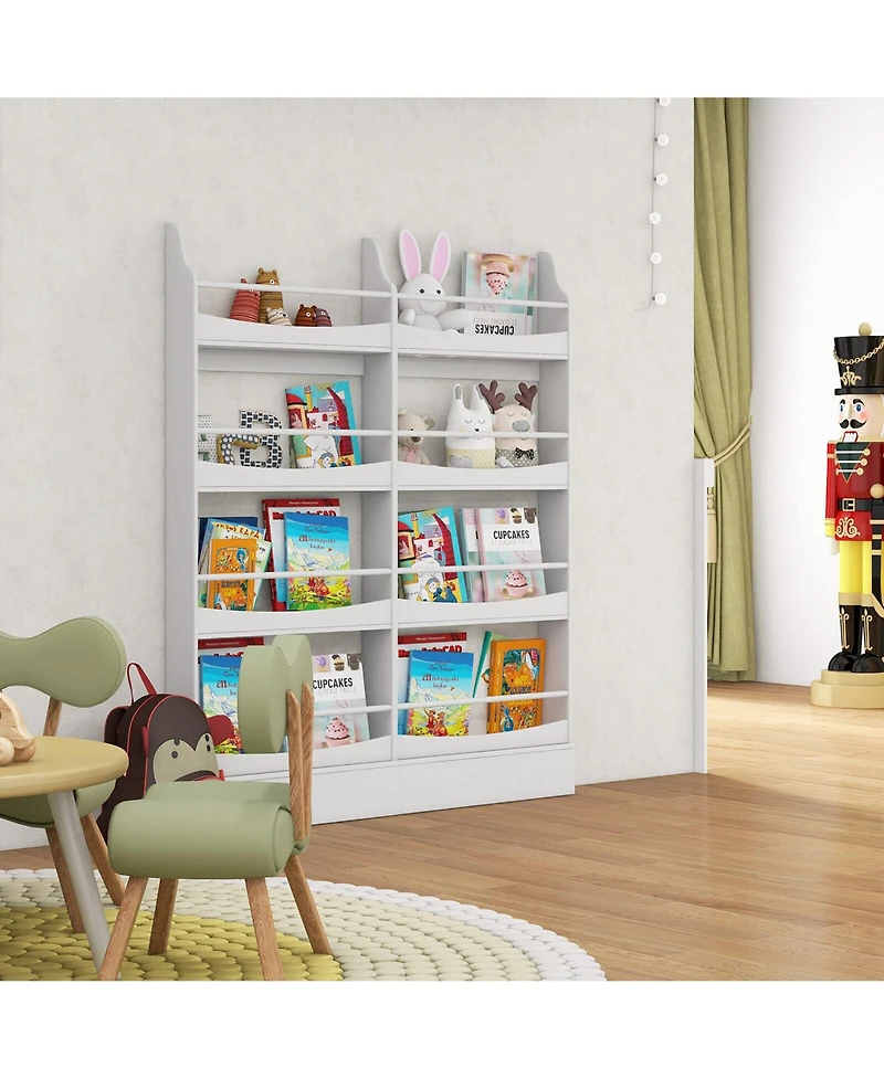 Gymax 4-Tier Kids Bookshelf Toy Storage Bookcase Rack Wall w/ Anti-toppling Kits Grey