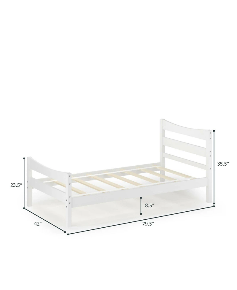 Gymax Twin Size Platform Bed Frame Foundation w/Headboard &Wood Slat Support White