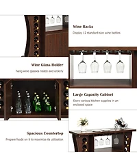 Gymax Rolling Buffet Sideboard Wooden Bar Storage Cabinet w/ Wine Rack & Glass Holder