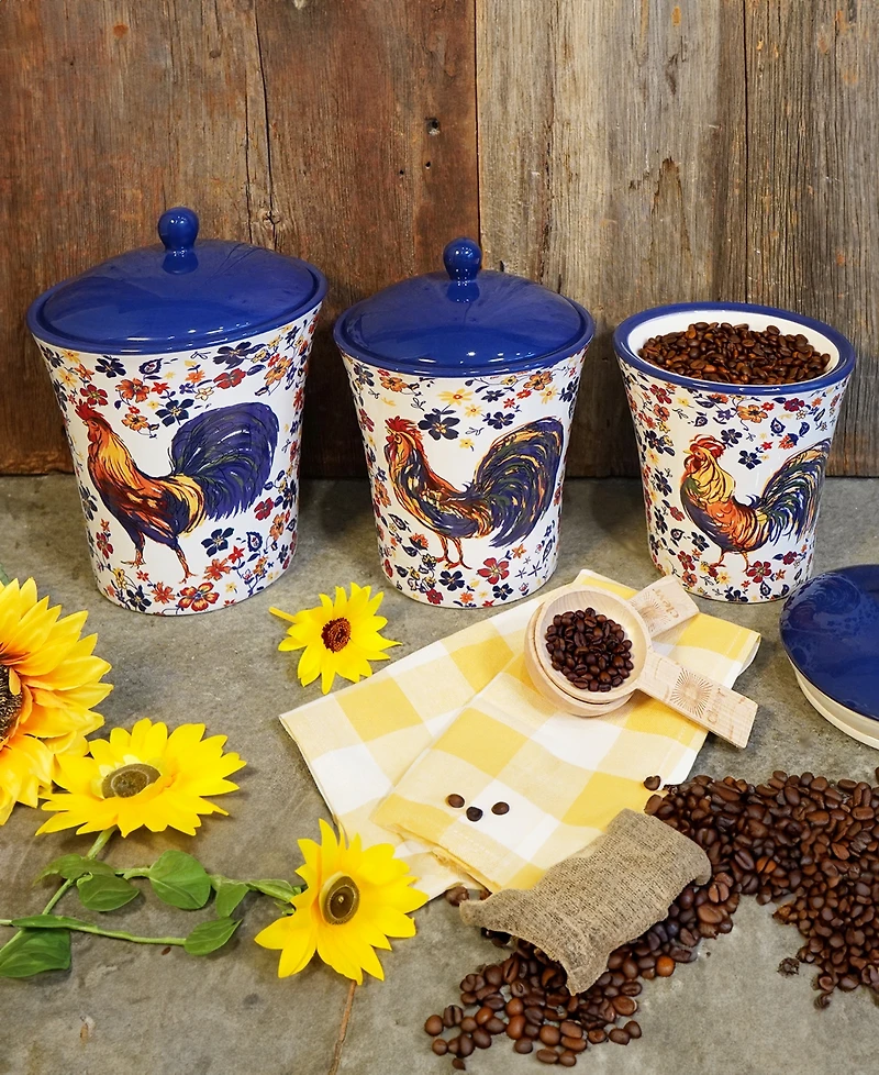 Certified International Morning Rooster Set of 3 Canisters