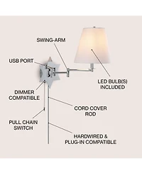 Jonathan Y David 18.5" 1-Light Modern French Country Swing Arm Plug-In or Hardwired Iron Led Star Wall Sconce with Pull-Chain and Usb Charging Port