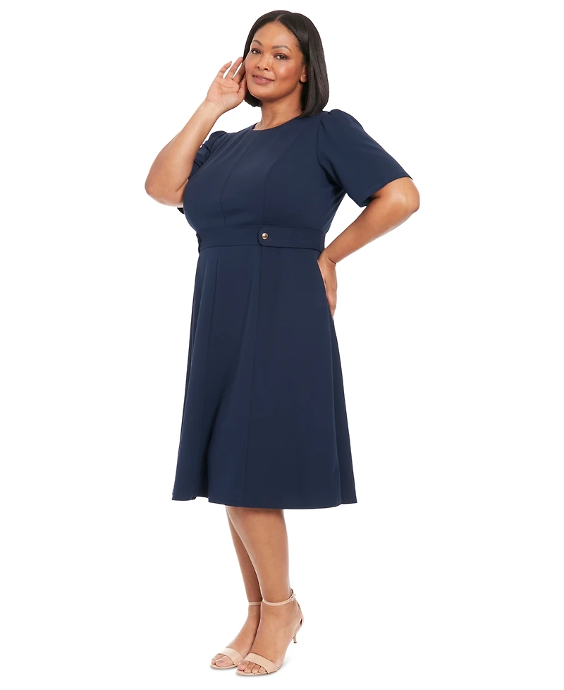 London Times Plus Fit & Flare Scuba Crepe Midi Dress
