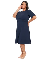 London Times Plus Fit & Flare Scuba Crepe Midi Dress